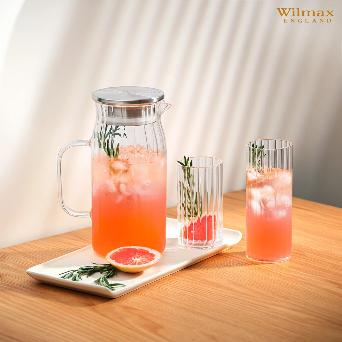 Wilmax Krug 1000 ml Thermoglas mit Edelstahl Deckel Transparent WL-888219/A