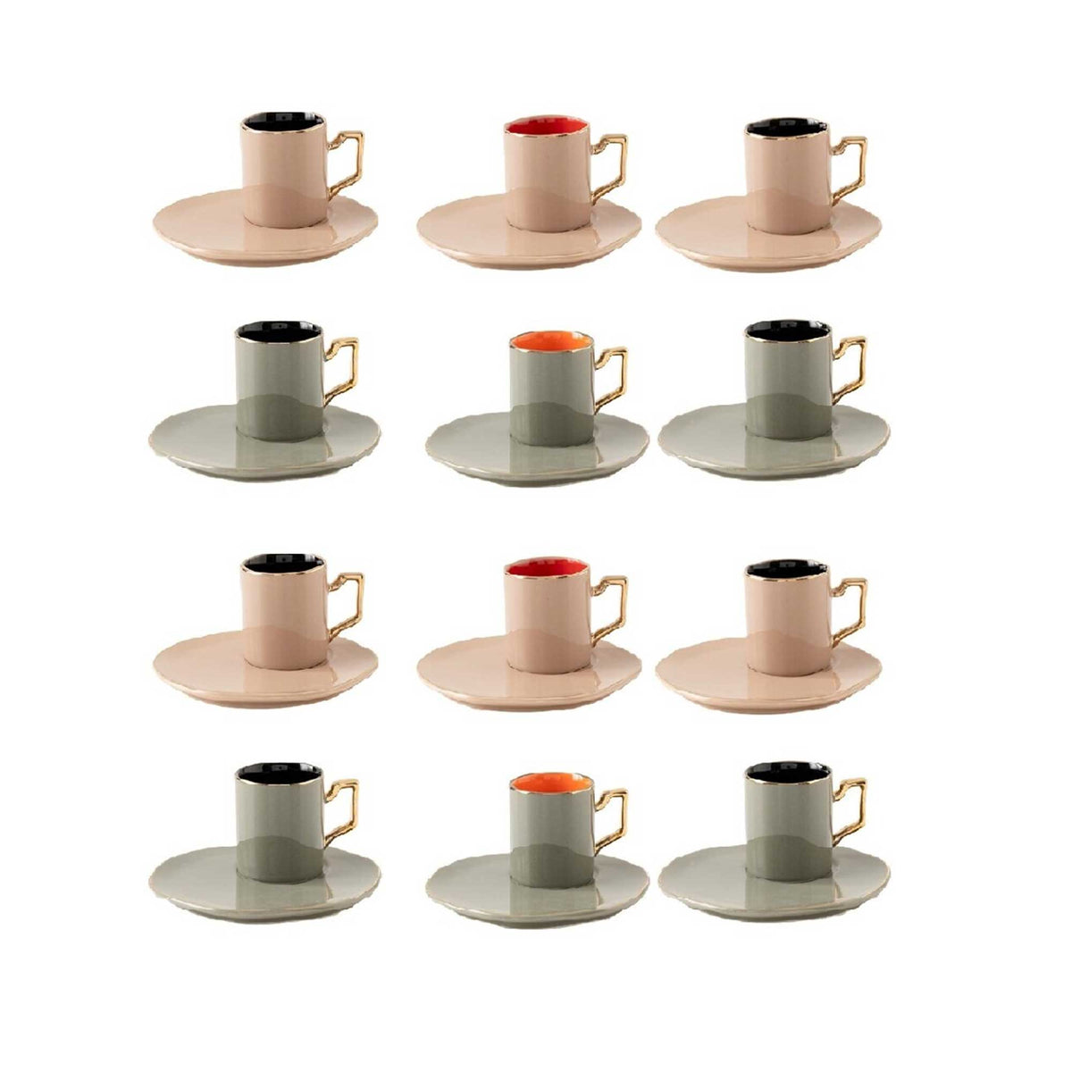 12tlg. Mokka Set 90ml Grau & pink - Alle Teile