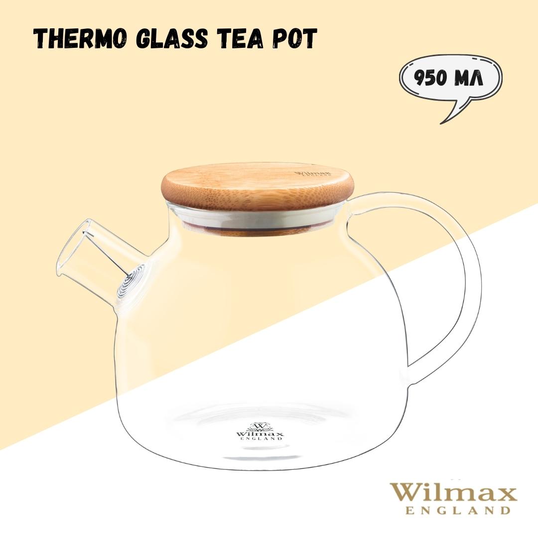 Wilmax Teekanne 950 ml Thermoglas Federfilter Bambusdeckel
