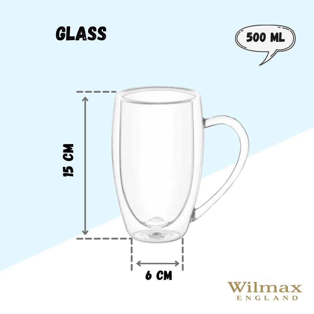 Wilmax Doppelwandige Thermoglas-Tasse mit Henkel