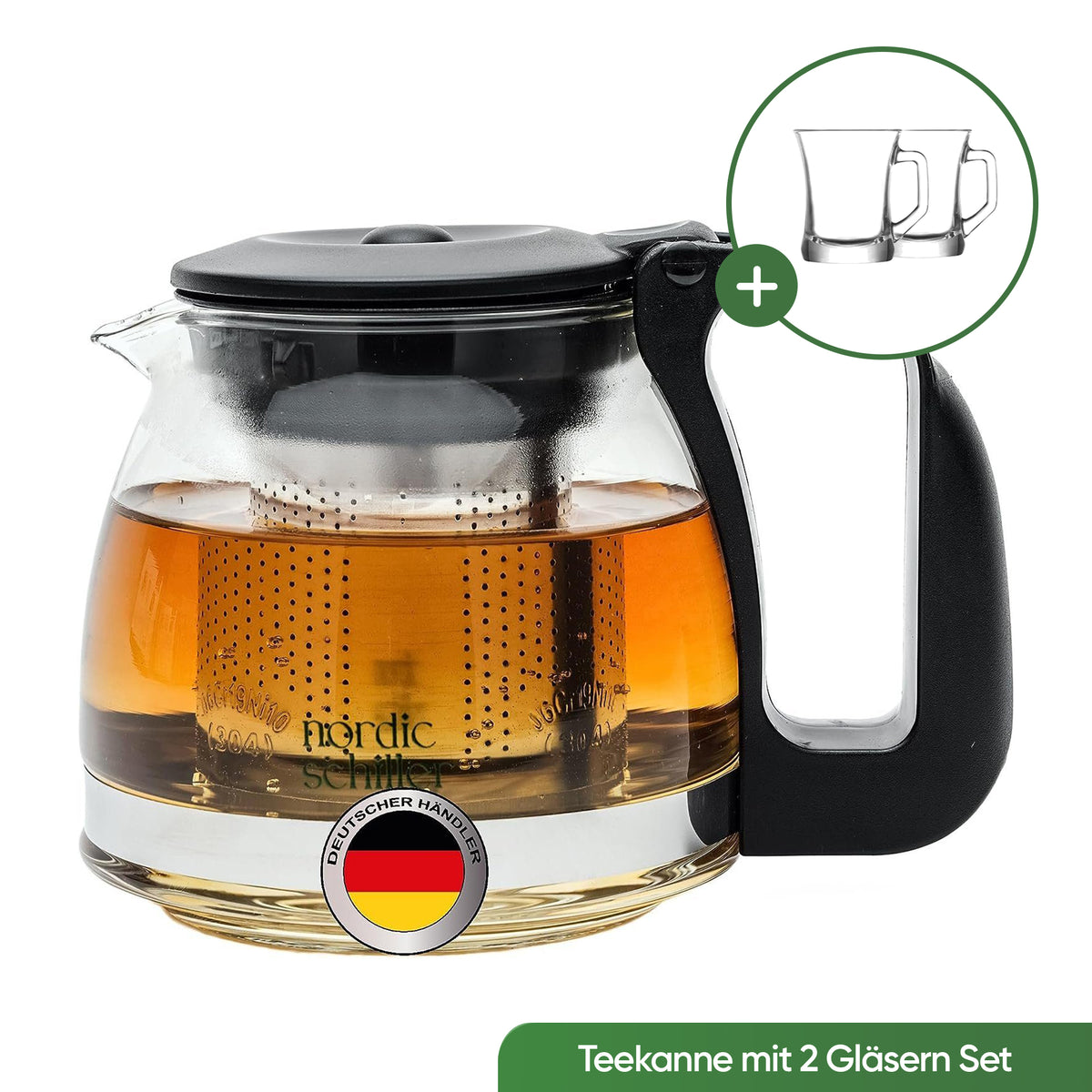 Nordic Schiller Glas Teekanne mit 3er Gläser Set - Nordic Schiller