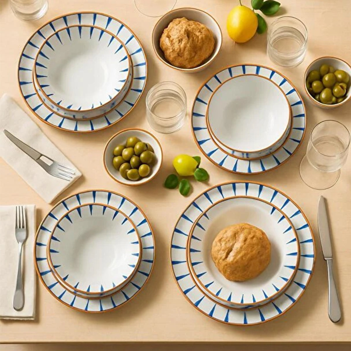 Gural Sare Athens Tafelservice, 24-teilig, für 6 Personen, Porzellan, farbenfrohes Design