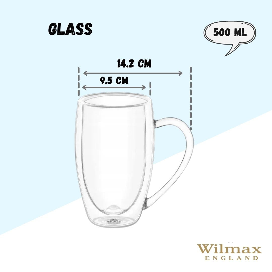 Wilmax Doppelwandige Thermoglas-Tasse mit Henkel
