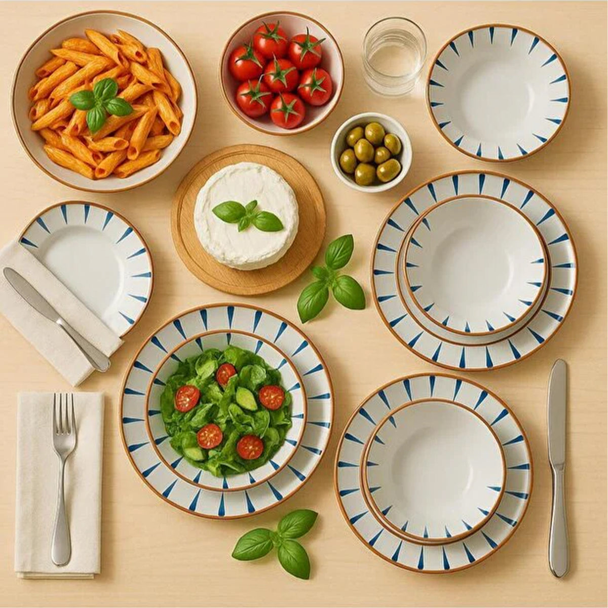 Gural Sare Athens Tafelservice, 24-teilig, für 6 Personen, Porzellan, farbenfrohes Design