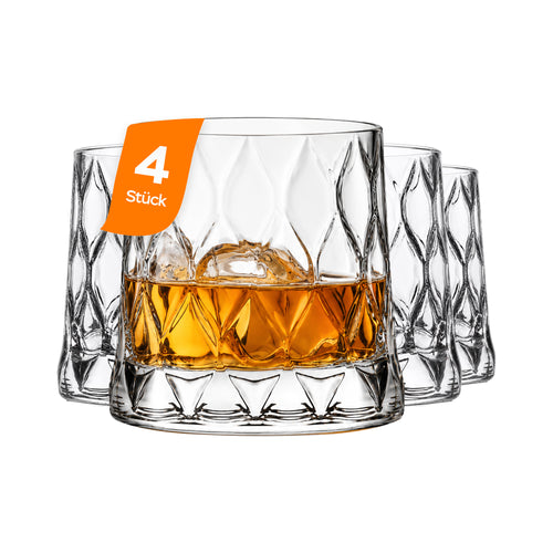 Pasabahce Leafy Whiskyglas 4er Set 300 ml Klarglas mit Blattschliff