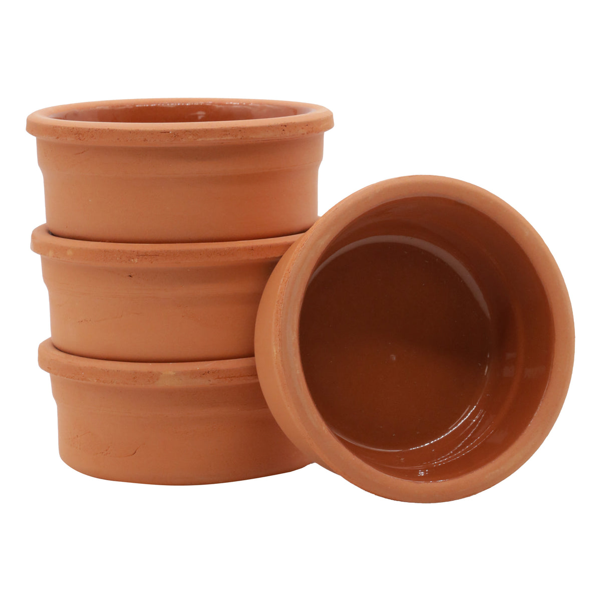 Viapot FLORYA 4er Set - 150 ml - Innen Braun Glasiert - Terrakotta-Schalen - 9,5×4,5 cm