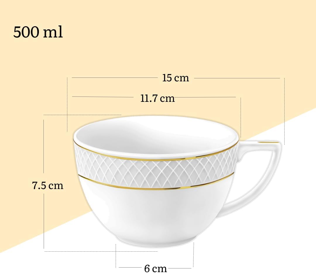 Wilmax Becher 500 ml Weiß Goldrand Porzellan 4er Set