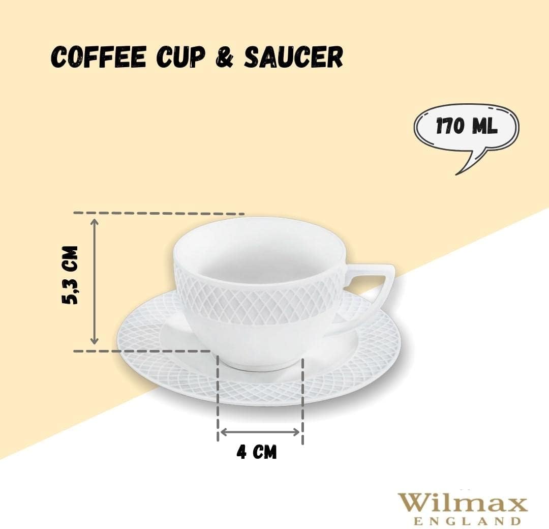Wilmax Diamond Cappuccino Tasse mit Untertasse 170 ml Weiß Porzellan 6er Set