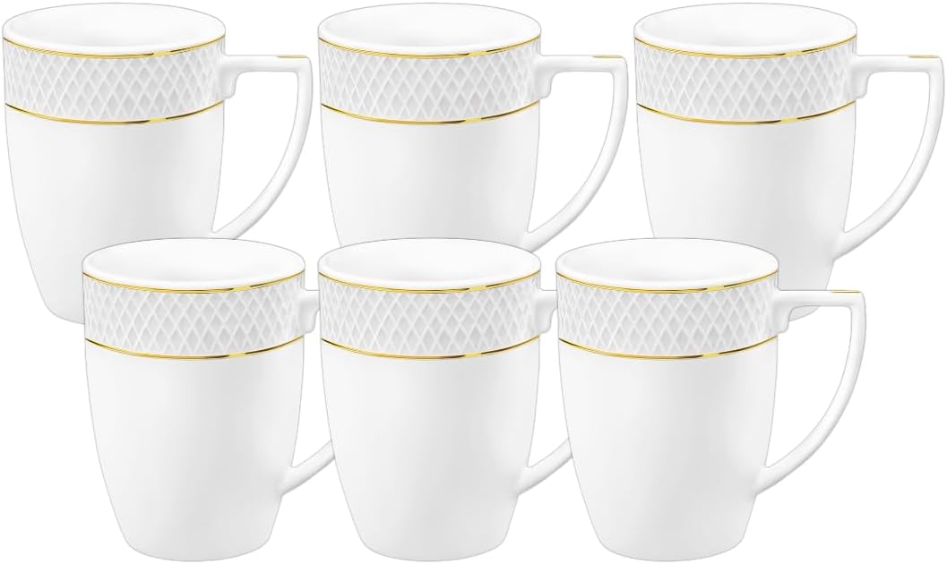Wilmax Becher 320 ml Weiß Goldrand Porzellan 6er Set WL-880102431/A6