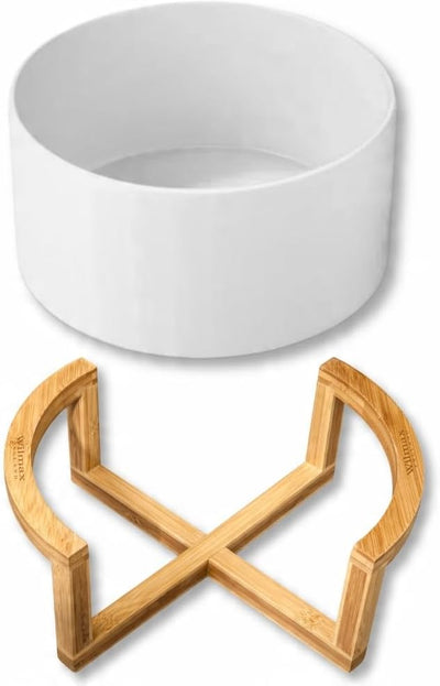 Wilmax Schüssel 23 cm Weiß Porzellan mit Bambusständer Set