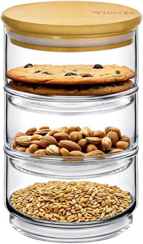 Wilmax 3-stufiges Vorratsglas, 12 x 20 cm, Thermo-Glas & Bambusdeckel