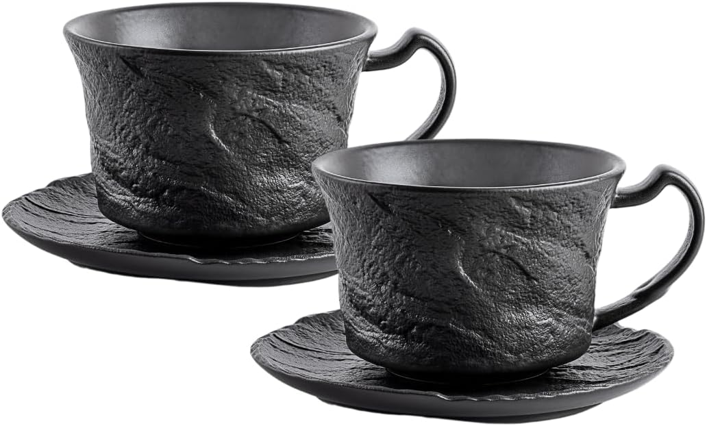 Wilmax Kaffeetassen Set mit Untertassen 250 ml 2er Schwarz WL-661152/AB2