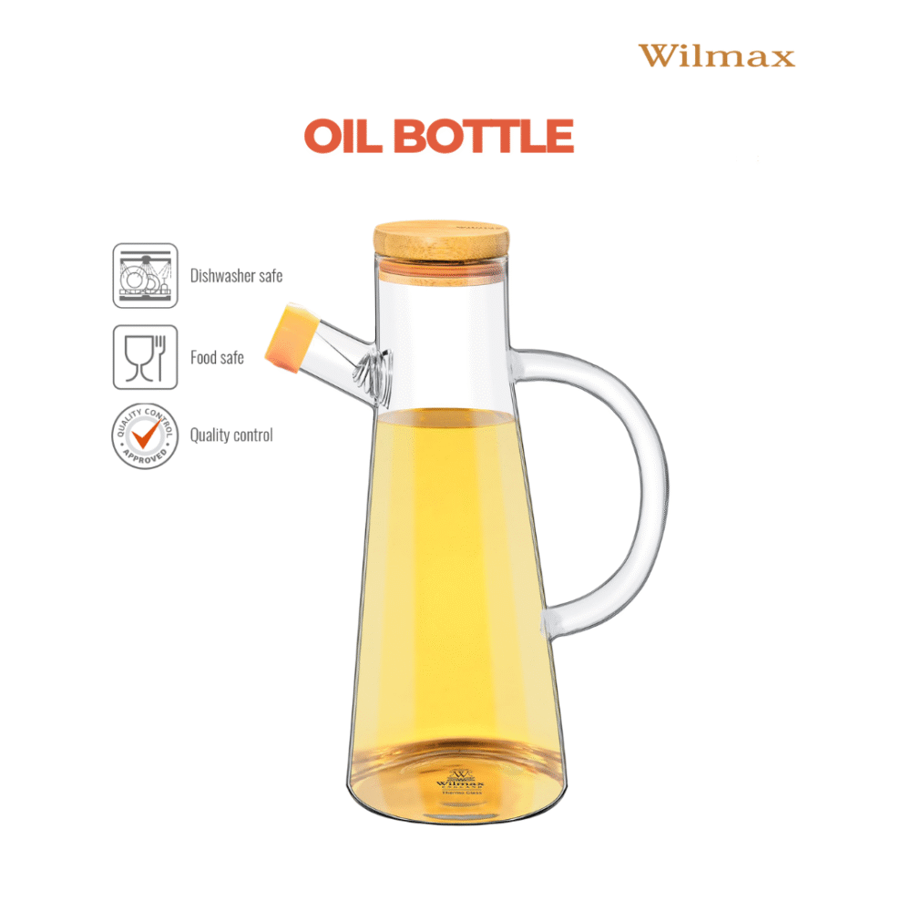 Wilmax Ölflasche 500 ml Glas mit Bambusdeckel WL-888964/A