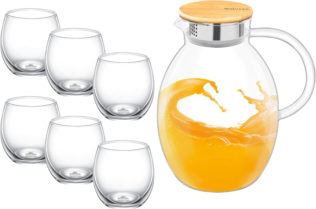 Wilmax Karaffe mit 6 Gläsern Thermoglas Set WL-888212/A-888640/A6