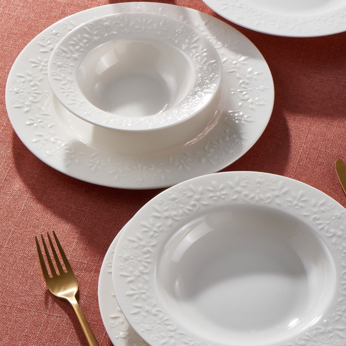 GÜRAL Dilruba creme Tafelservice, 24-tlg., 6 Personen, Porzellan, mit Reliefmuster