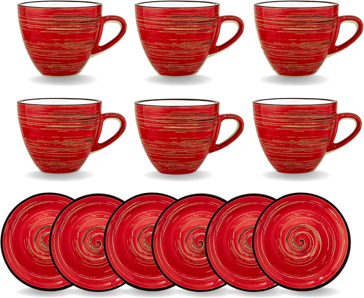 Wilmax Tasse mit Untertasse 190 ml Rot Porzellan 6er Set WL-669235/AB6