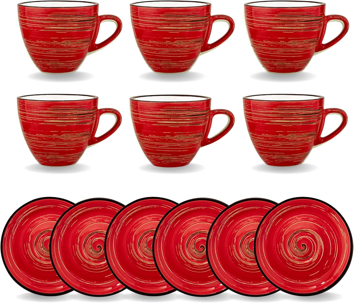 Wilmax Espressotasse mit Untertasse 110 ml Rot Porzellan 6er Set WL-669234/AB6