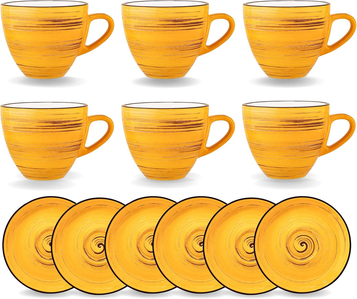 Wilmax Tasse-Untertasse 300 ml Gelb Porzellan 6er Set WL-669436/AB6