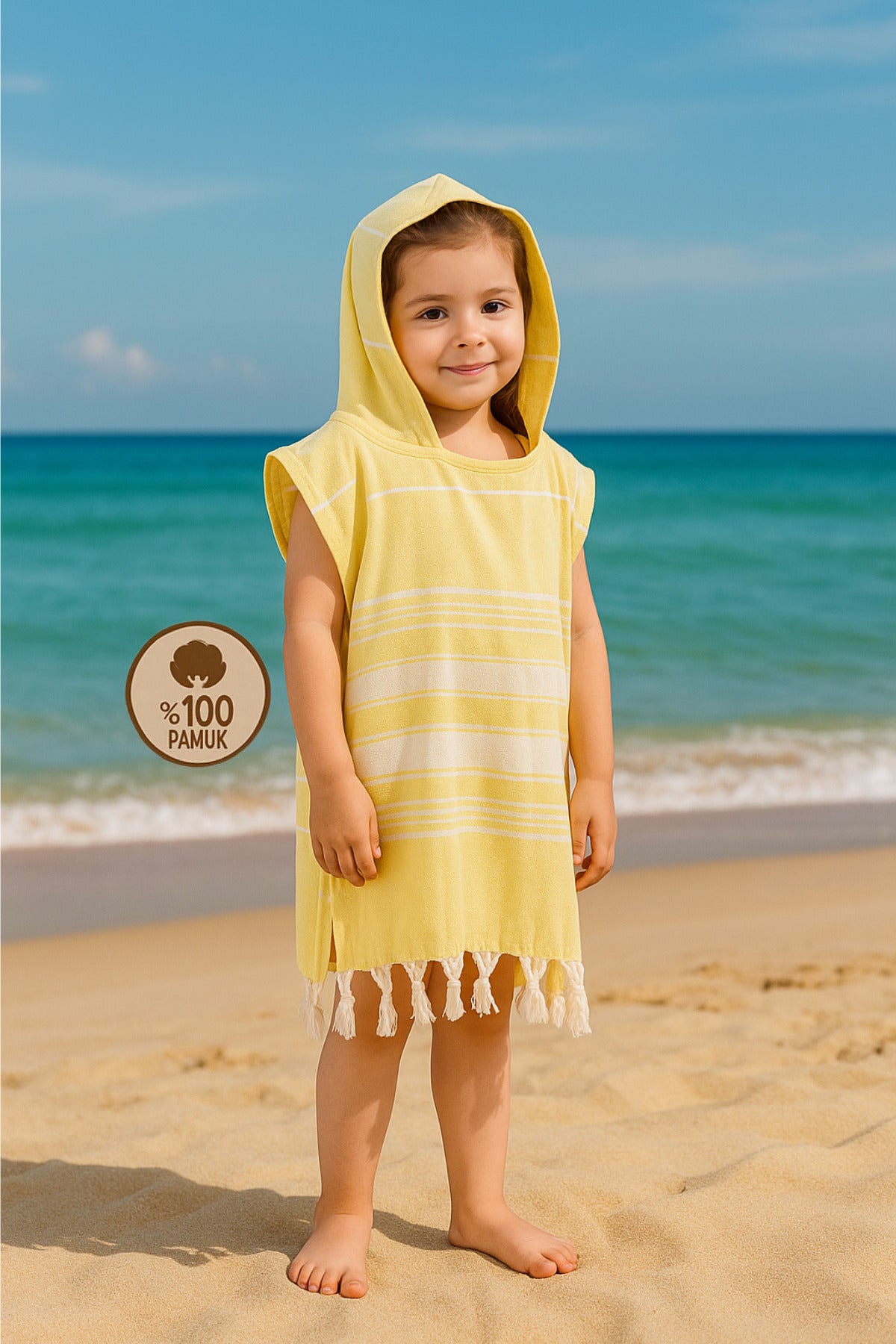 Children's Bathrobe Poncho Cotton Beach Towel Peshtemal Yellow