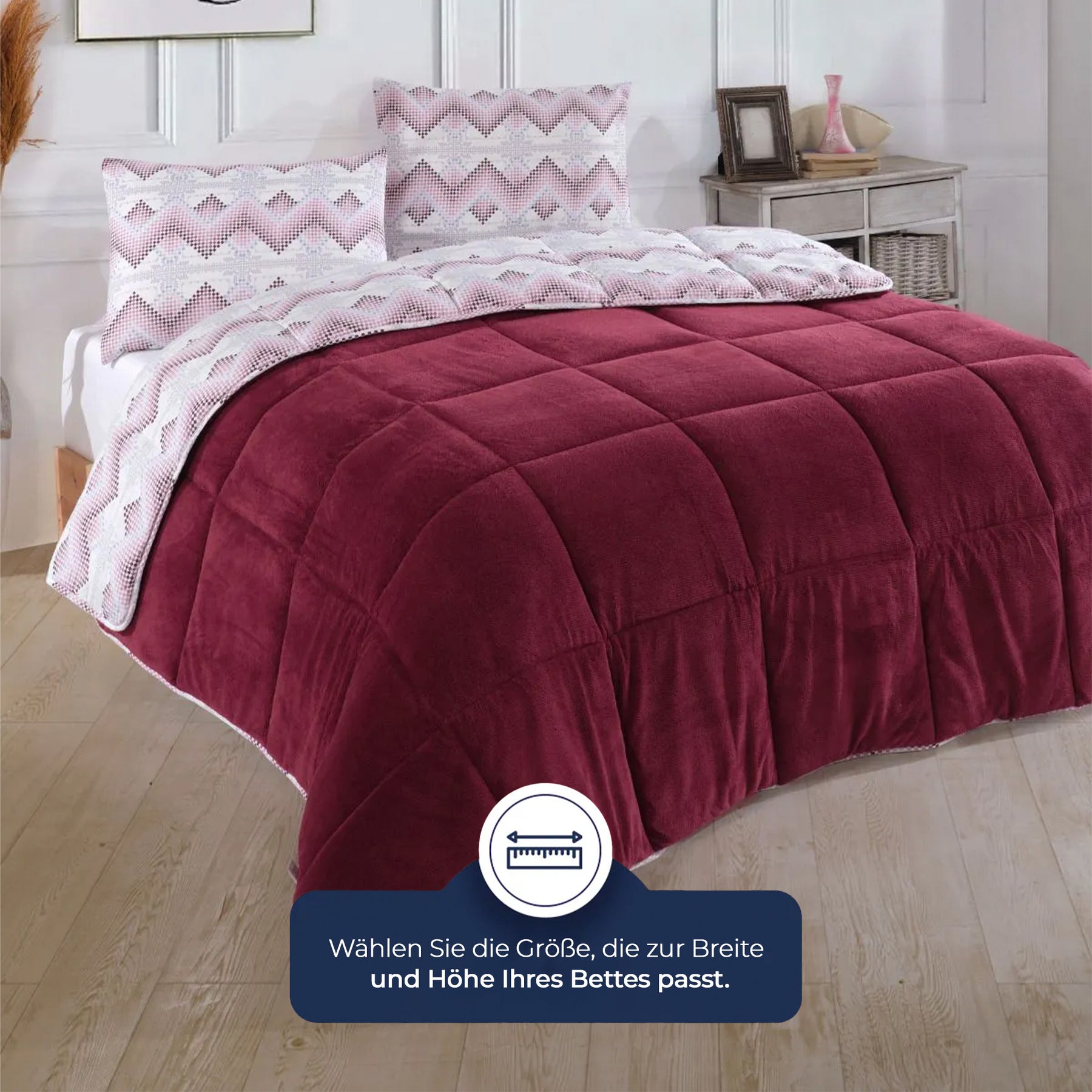 Nordic Schiller Wellsoft Doppelseitige Komfort-Bettdecke – Kirschrot