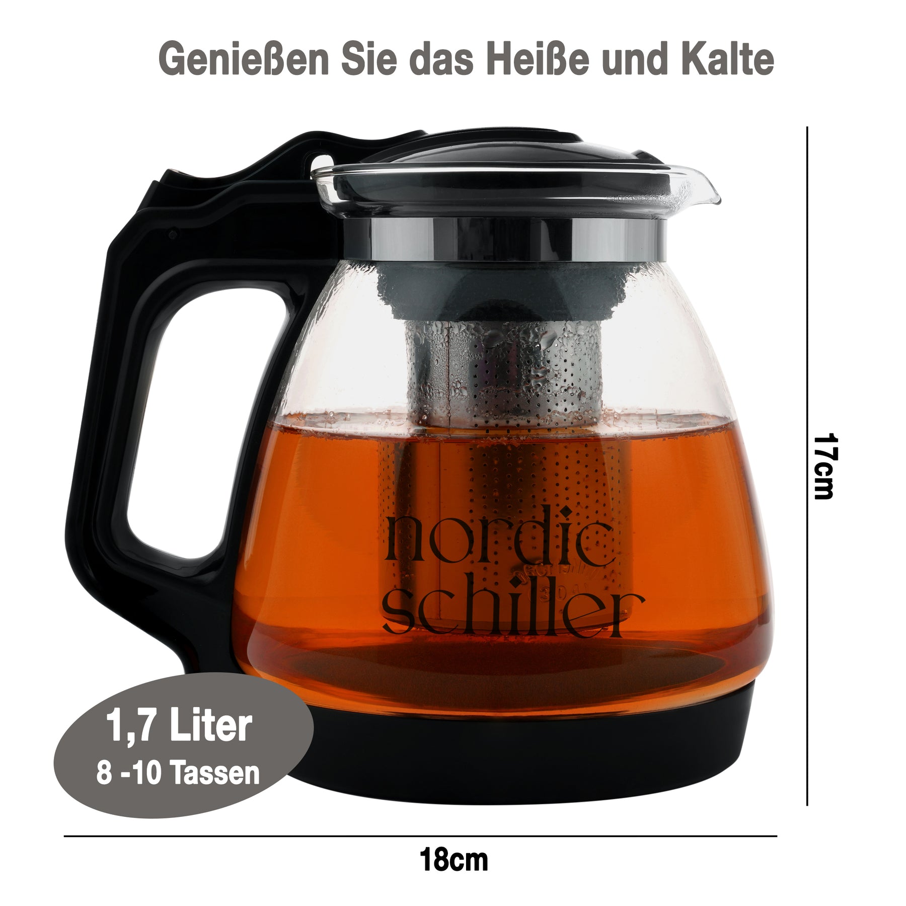 Nordic Schiller Lilac Glas Teekanne mit Deckel und Edelstahl-Sieb – 1700 ml