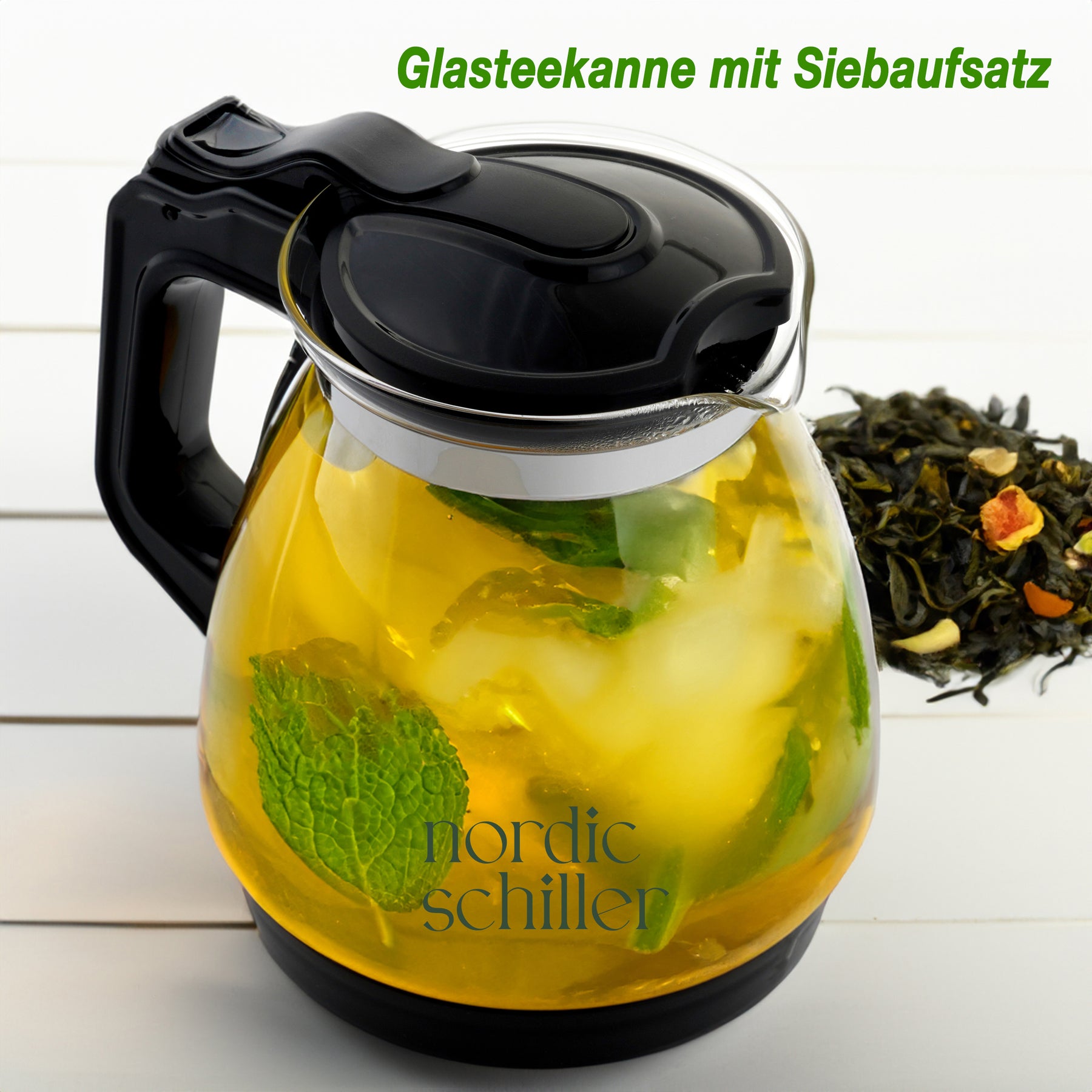 Nordic Schiller Lilac Glas Teekanne mit Deckel und Edelstahl-Sieb – 1700 ml