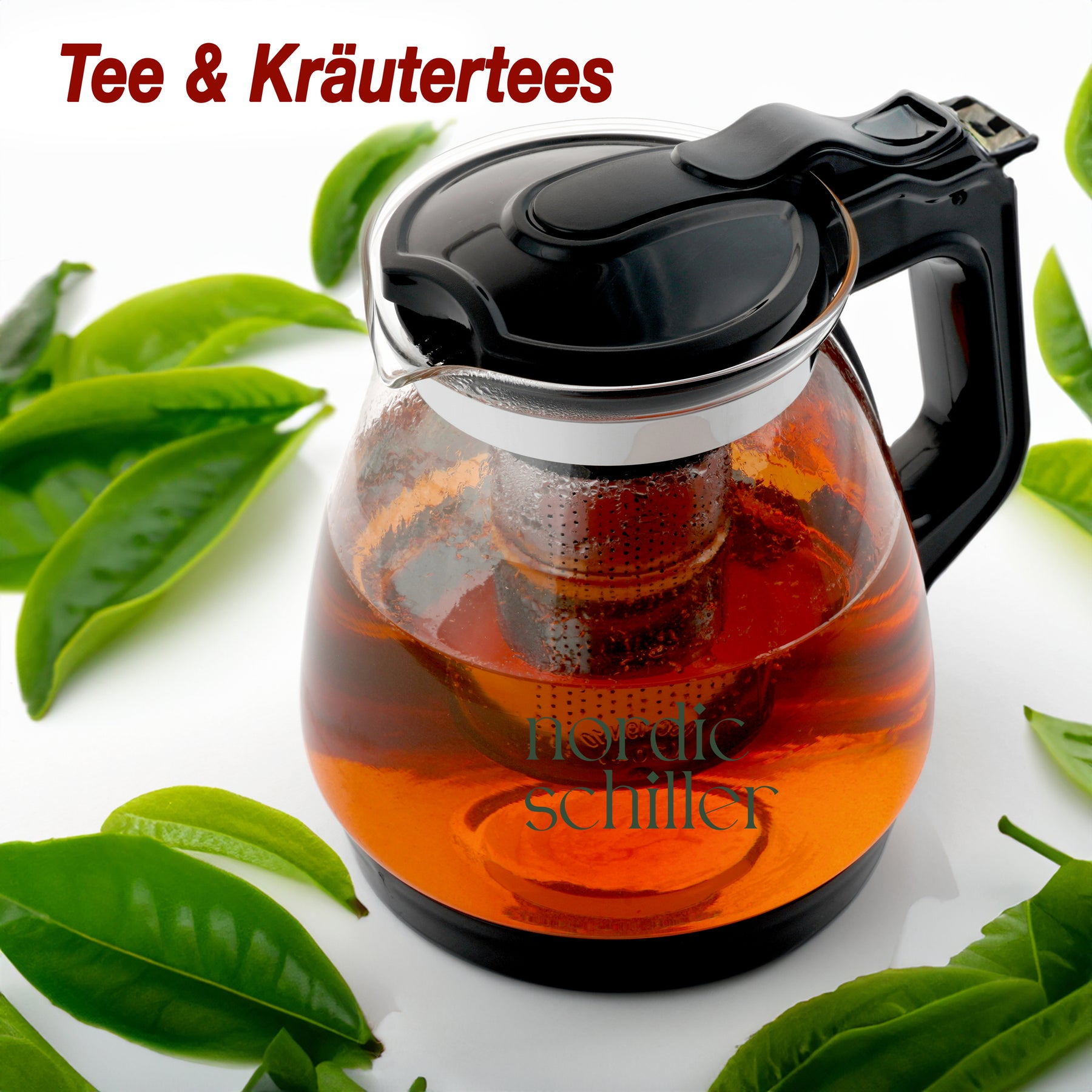 Nordic Schiller Lilac Glas Teekanne mit Deckel und Edelstahl-Sieb – 1700 ml