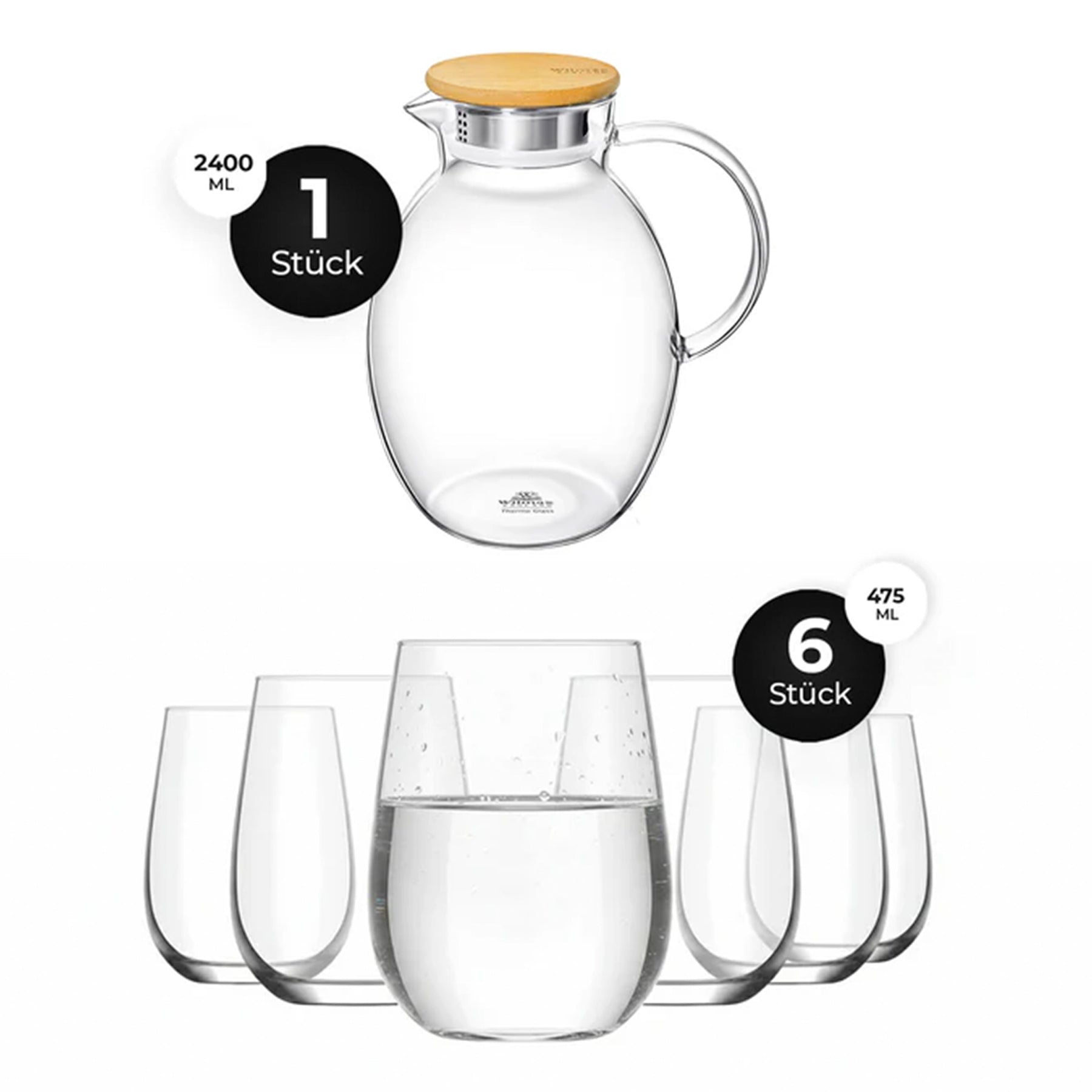 LAV Weingläser 6er Set 475 ml Wilmax Glaskrug Set 2400 ml