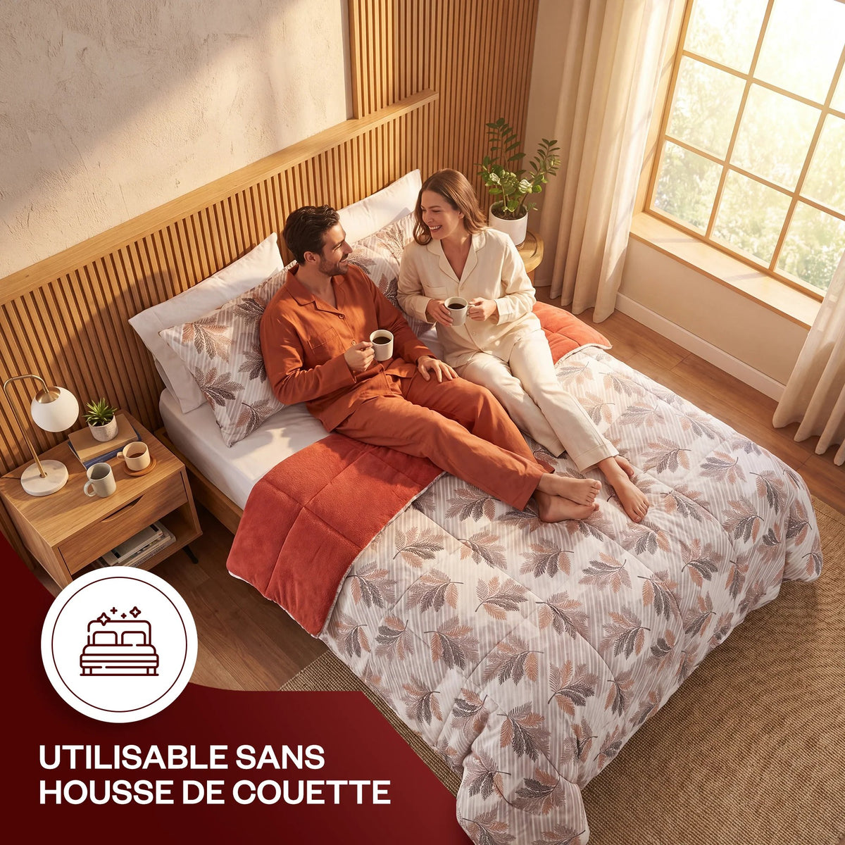 Luxus-Wellsoft-Steppdecken-Set mit Kissenbezug, doppelseitig, in Orange