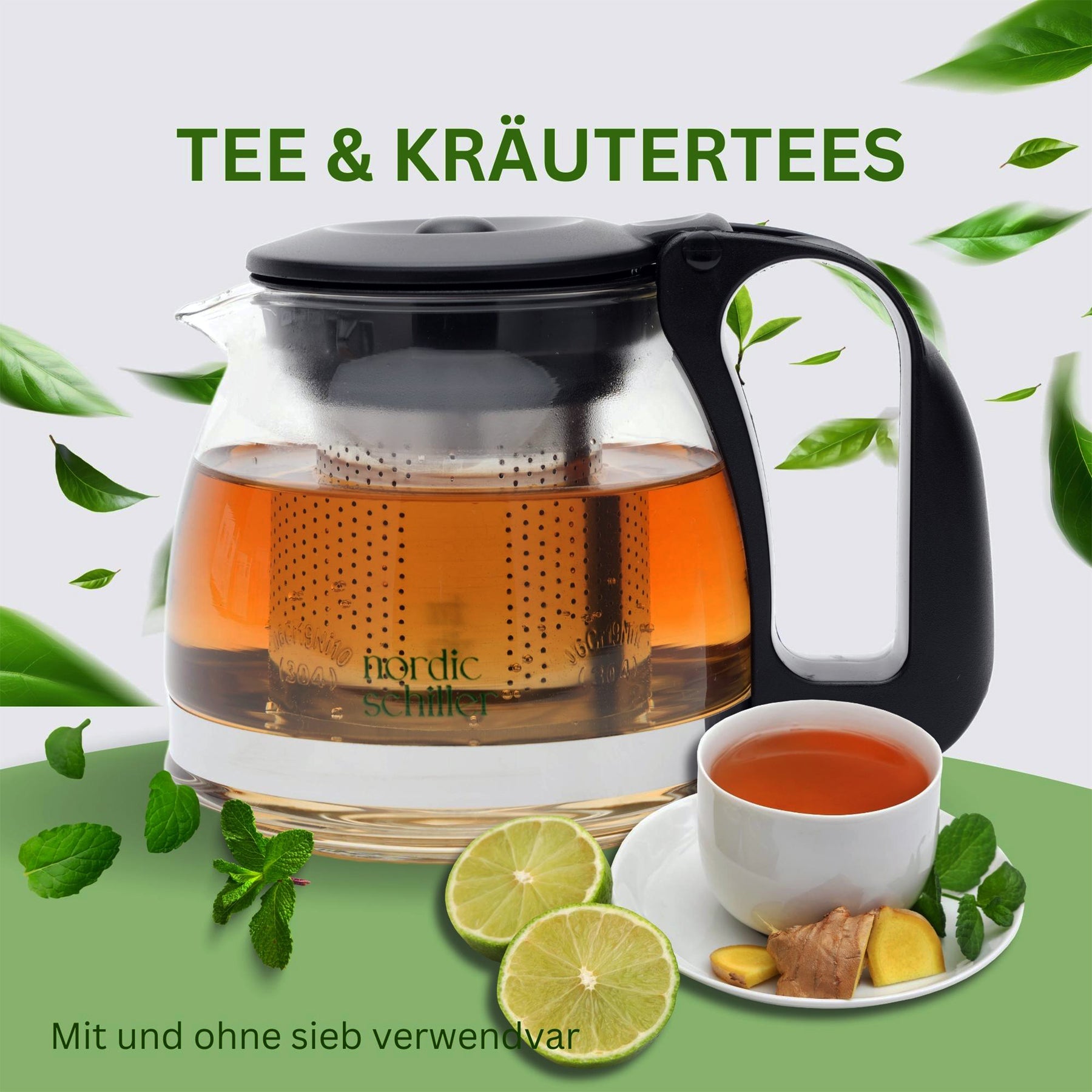 Nordic Schiller Glas Teekanne mit Deckel und Edelstahl Sieb 700ml - Nordic Schiller