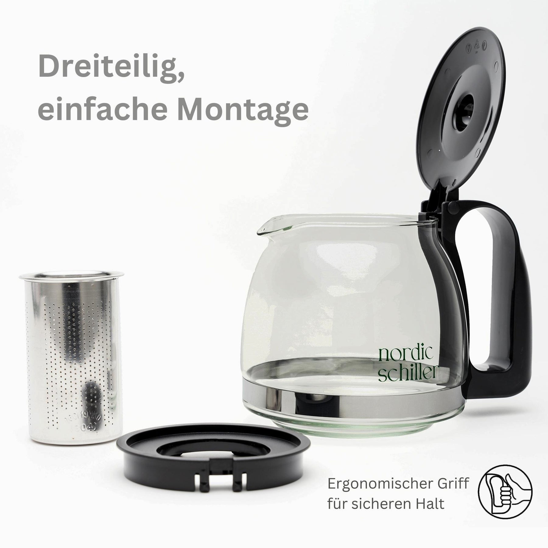 Nordic Schiller Glas Teekanne mit Deckel und Edelstahl Sieb 700ml - Nordic Schiller