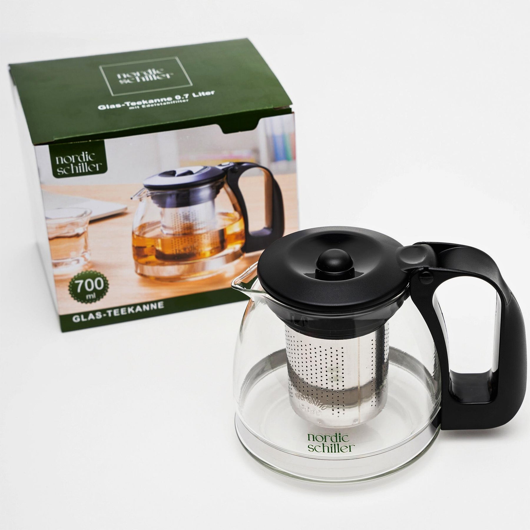 Nordic Schiller Glas Teekanne mit Deckel und Edelstahl Sieb 700ml - Nordic Schiller