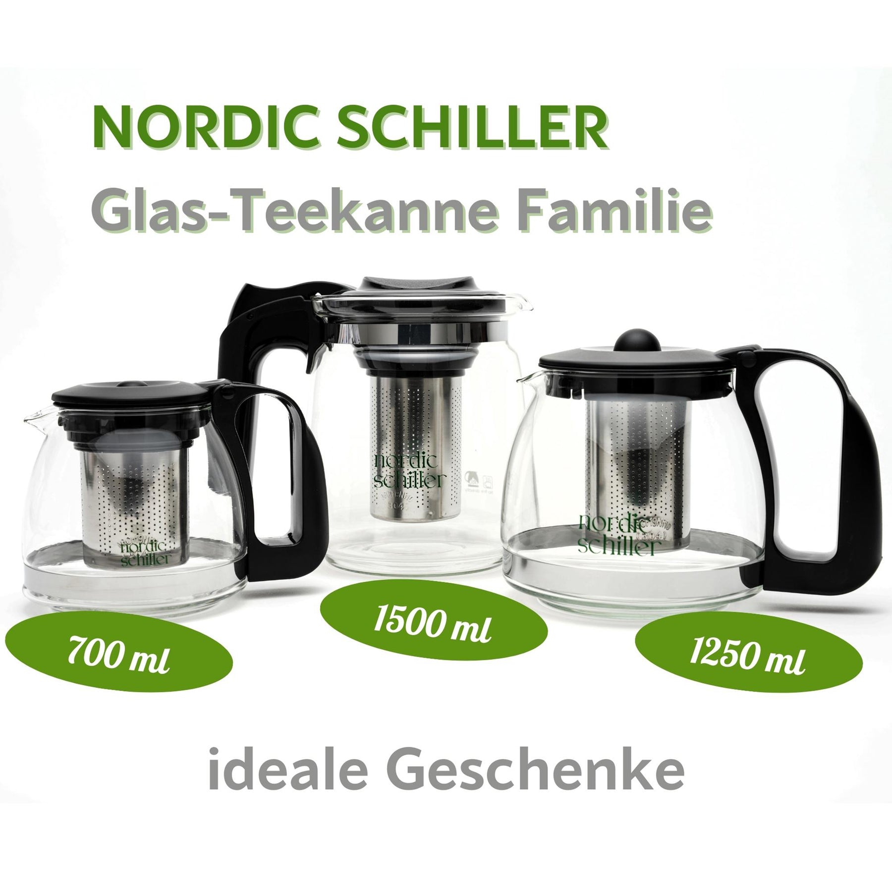 Nordic Schiller Glas Teekanne mit Deckel und Edelstahl Sieb 700ml - Nordic Schiller