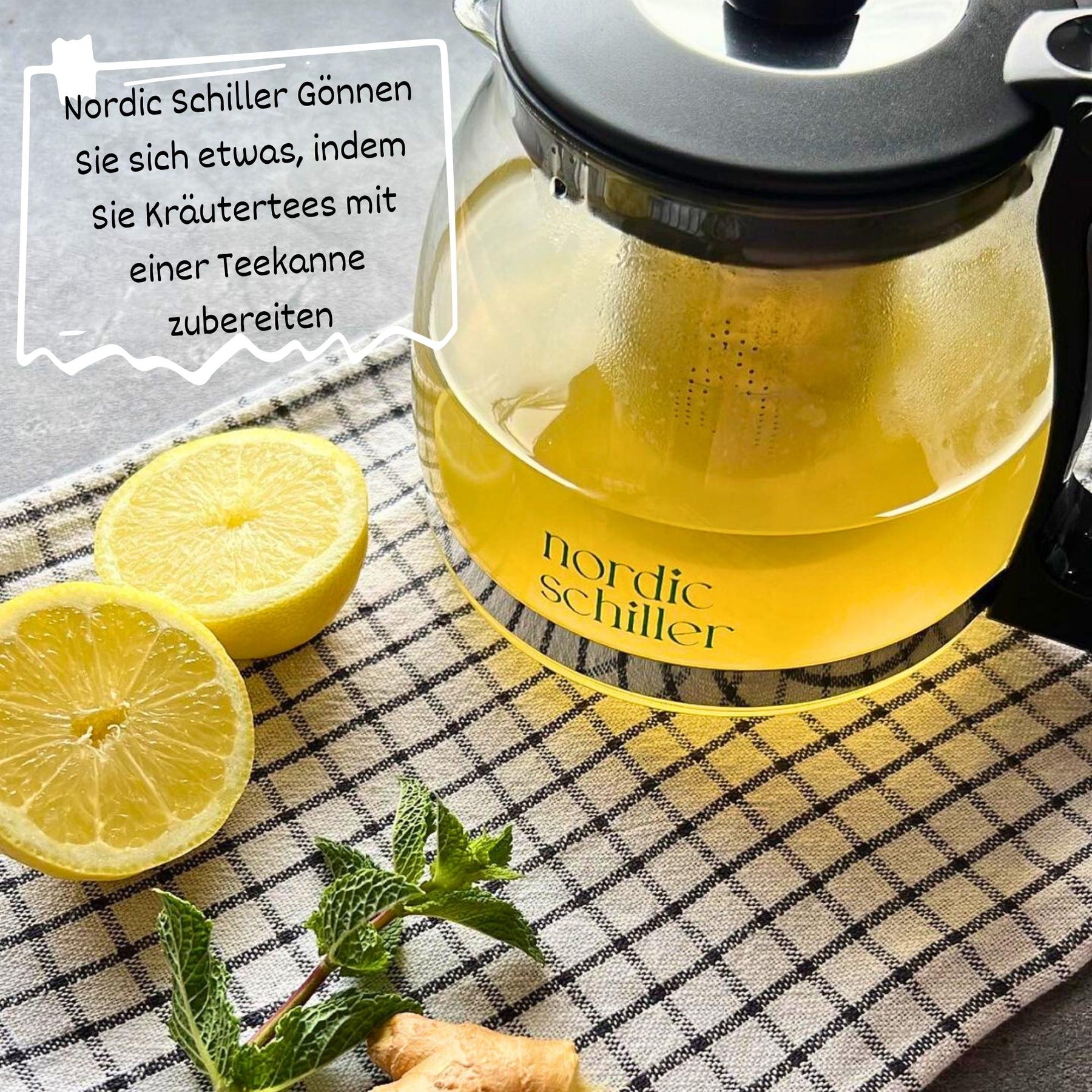 Nordic Schiller Lilac Glas Teekanne mit Deckel und Edelstahl-Sieb – 1250 ml