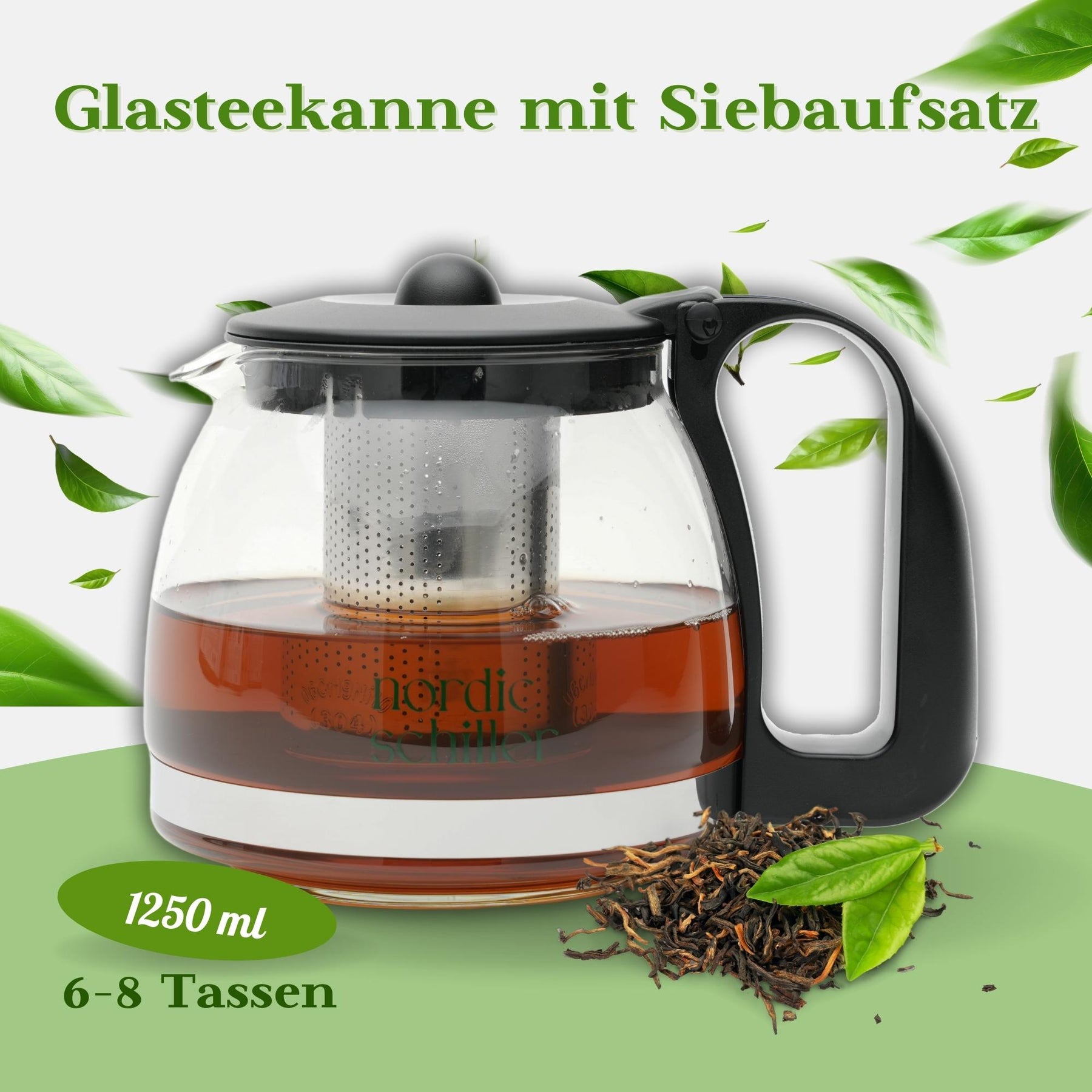 Nordic Schiller Lilac Glas Teekanne mit Deckel und Edelstahl-Sieb – 1250 ml