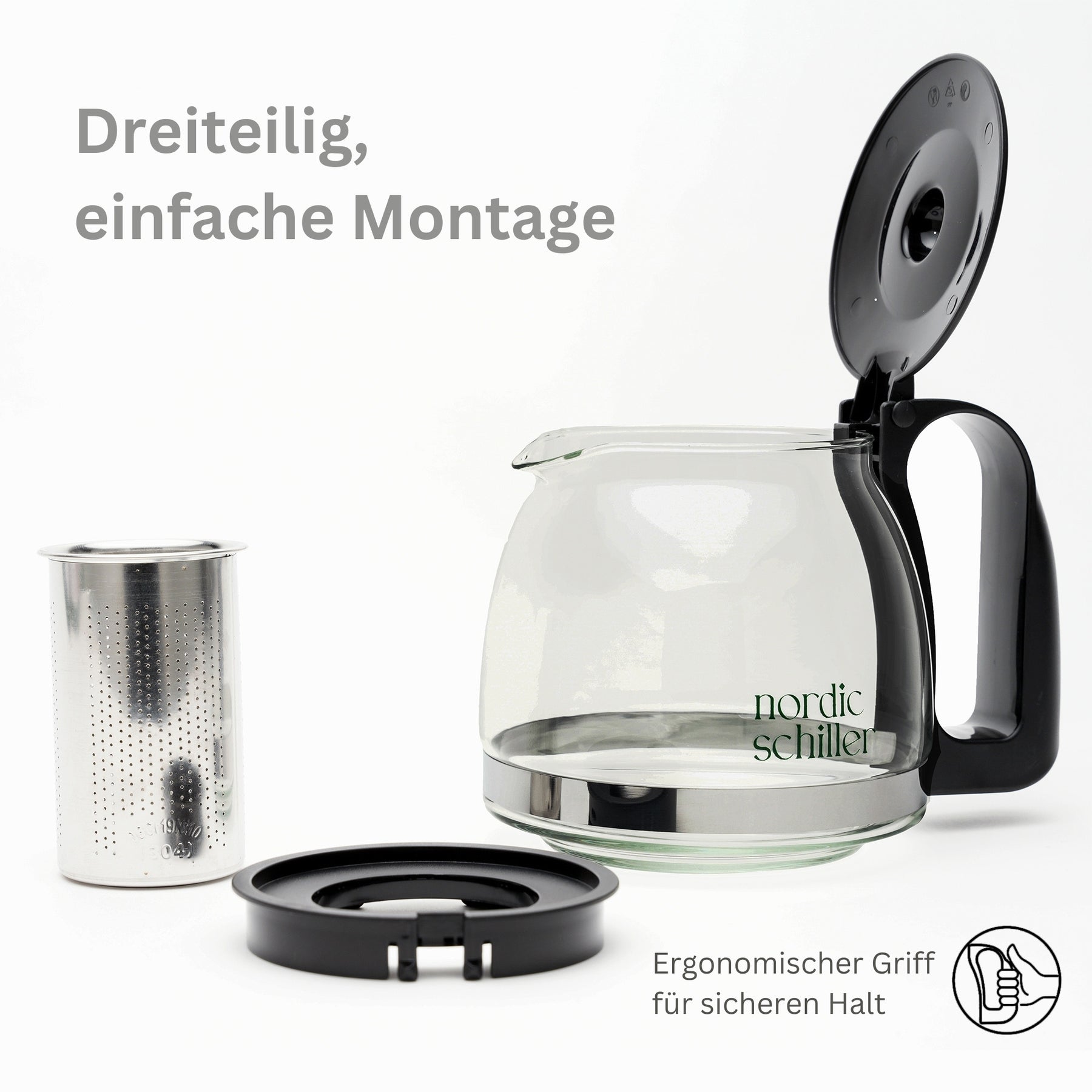 Nordic Schiller Lilac Glas Teekanne mit Deckel und Edelstahl-Sieb – 1250 ml