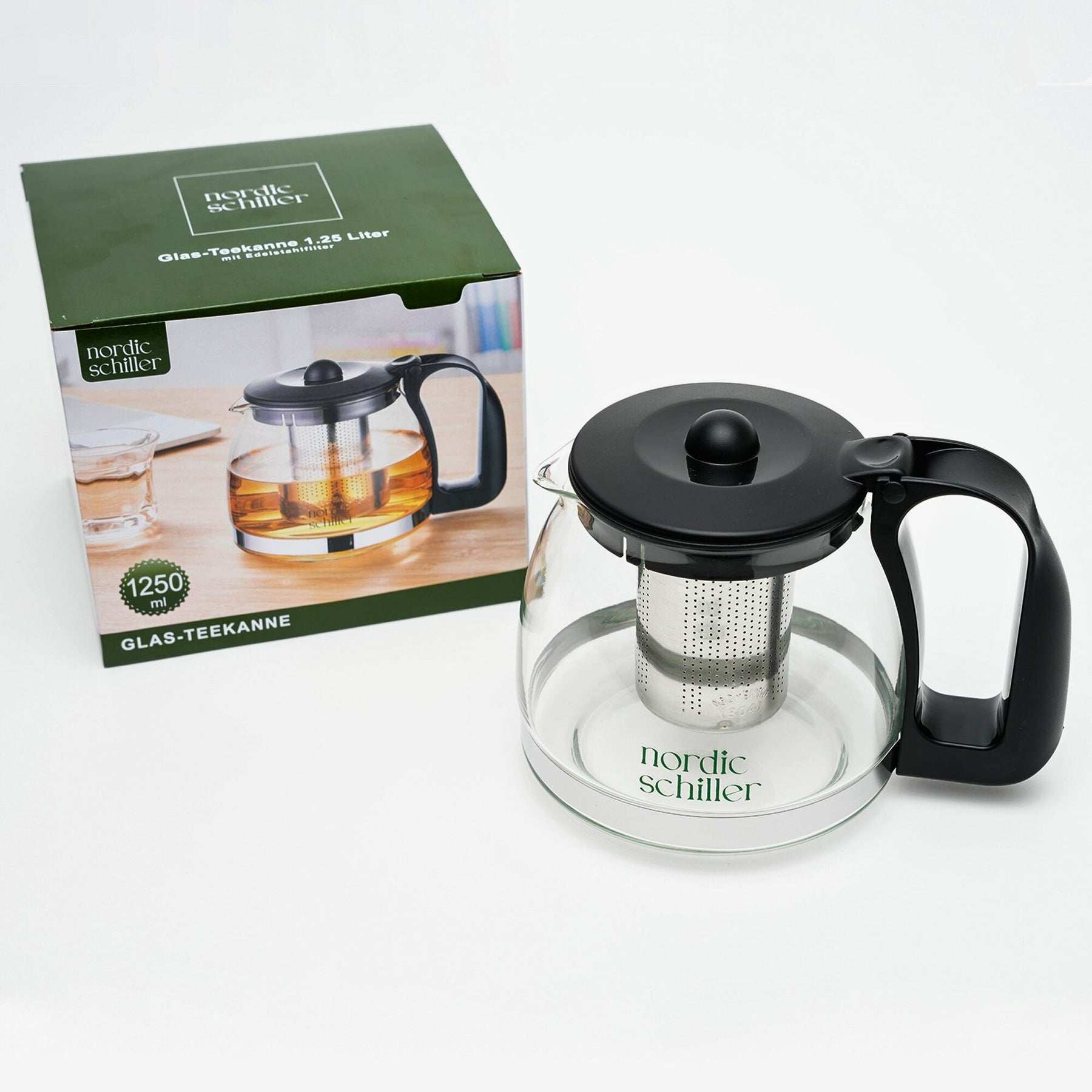 Nordic Schiller Lilac Glas Teekanne mit Deckel und Edelstahl-Sieb – 1250 ml