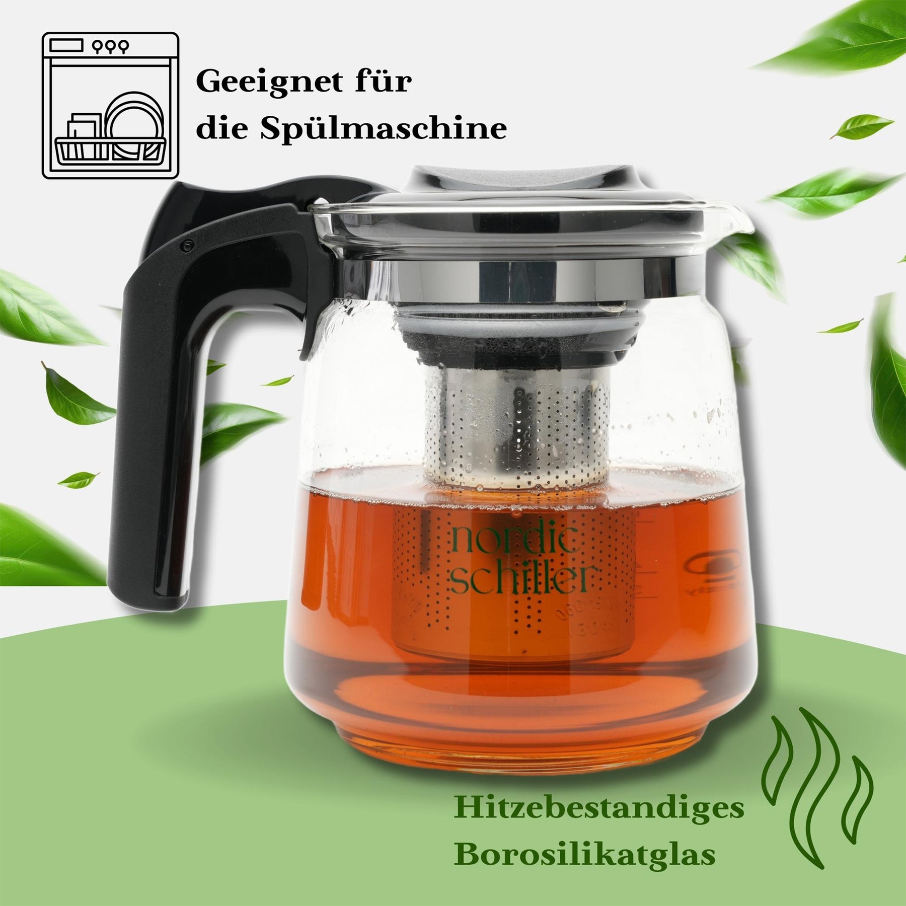 Nordic Schiller Lilac Glas Teekanne mit Deckel und Edelstahl-Sieb – 1500 ml