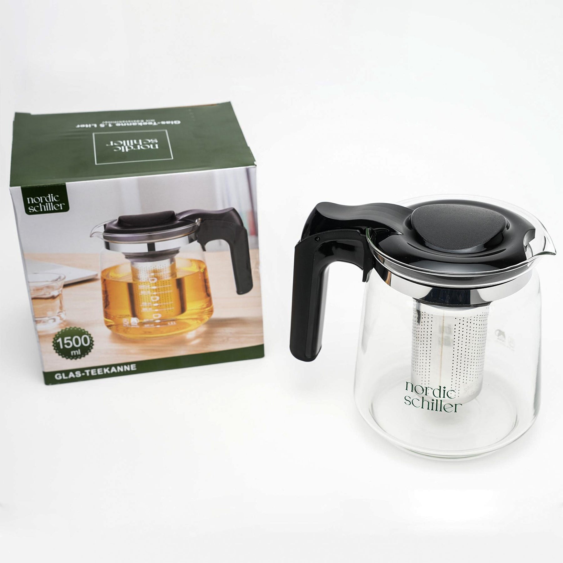 Nordic Schiller Lilac Glas Teekanne mit Deckel und Edelstahl-Sieb – 1500 ml