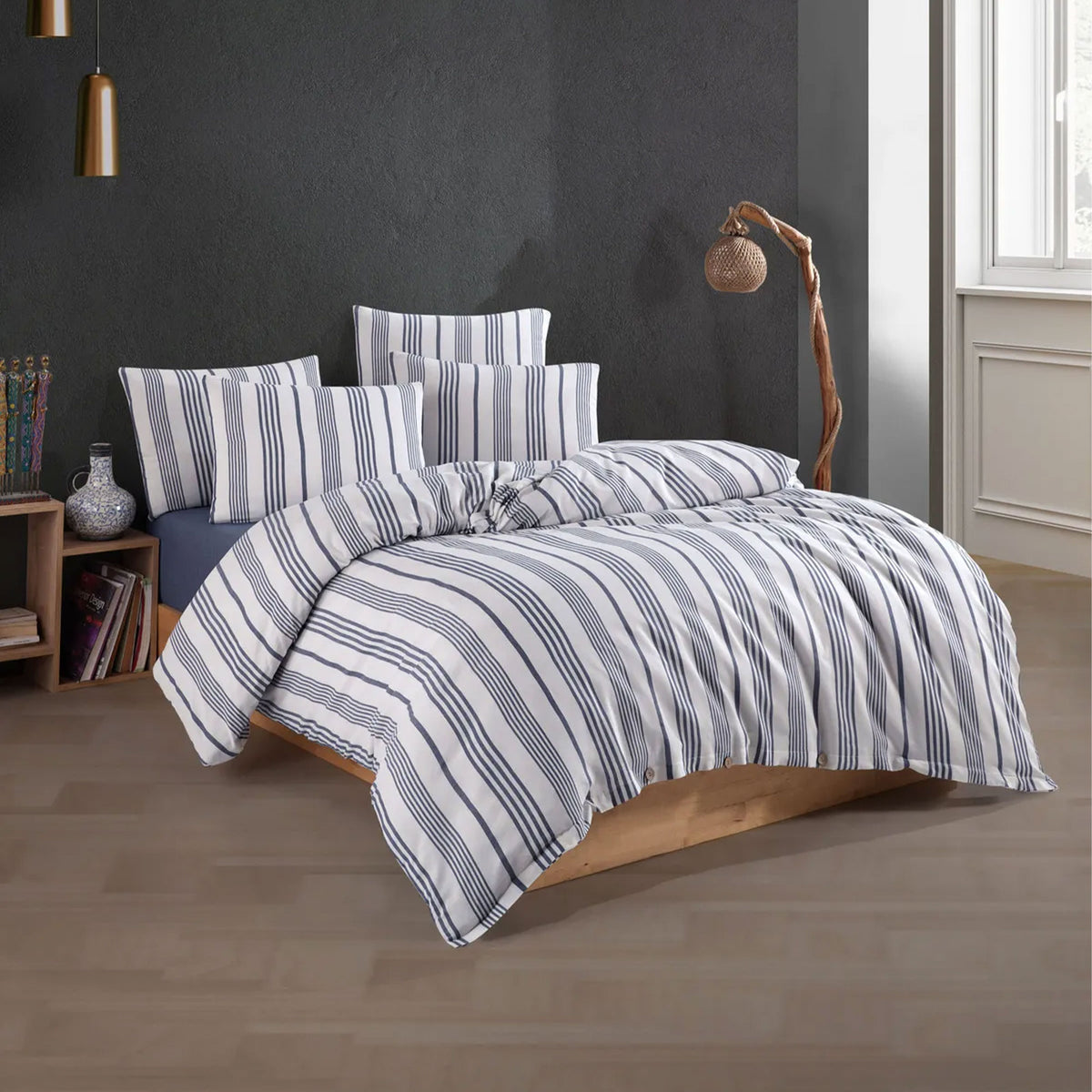 Nordic Schiller Bettbezug-Set für Doppelbett Garngefärbt, hypoallergen, 4-teilig