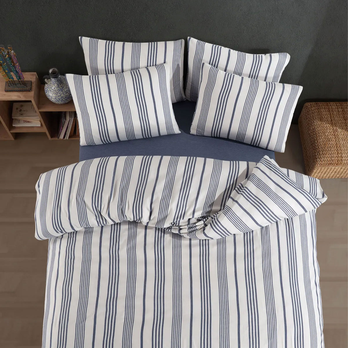 Nordic Schiller Bettwäsche-Set für Einzelbett, 160x220, 4-teilig, Blau