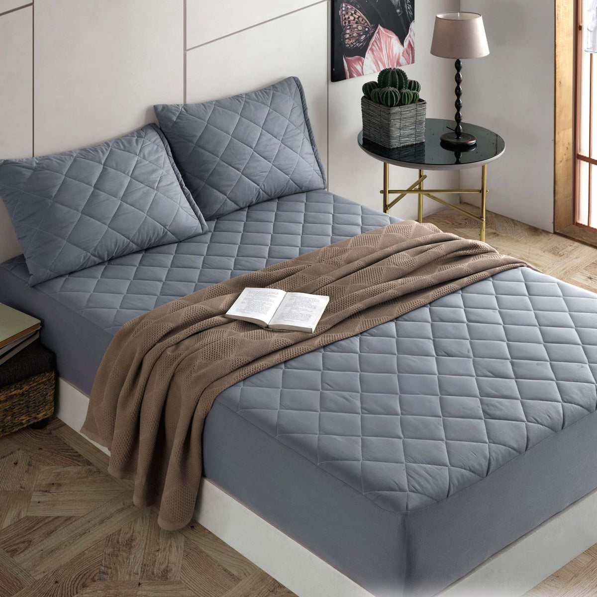 Nordic Schiller Gesteppt Wasserdichte Spannbettlakenartige Matratzenschoner - Grau