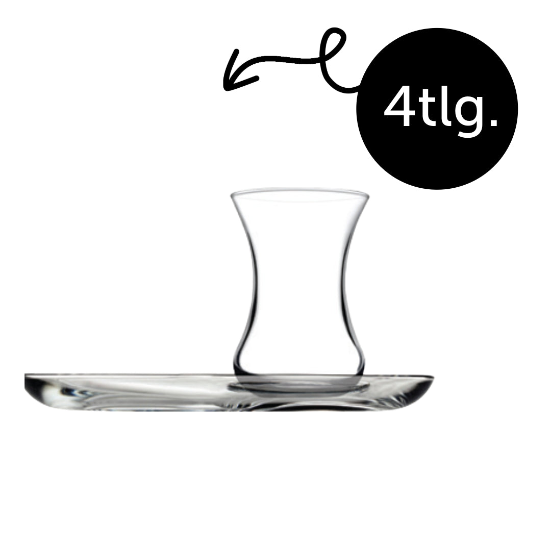 Pasabahce Incebelli Teeset, Teeglas und Untertasse, 125 ml 4er Set