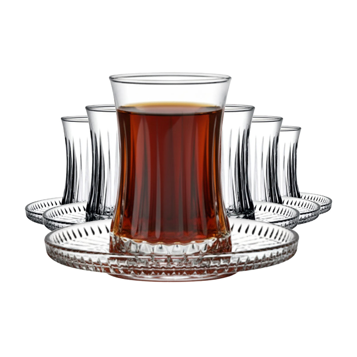 Pasabahce Elysia Teeset - 6 Teegläser mit Untertassen, 12-tlg. Set, 170ml