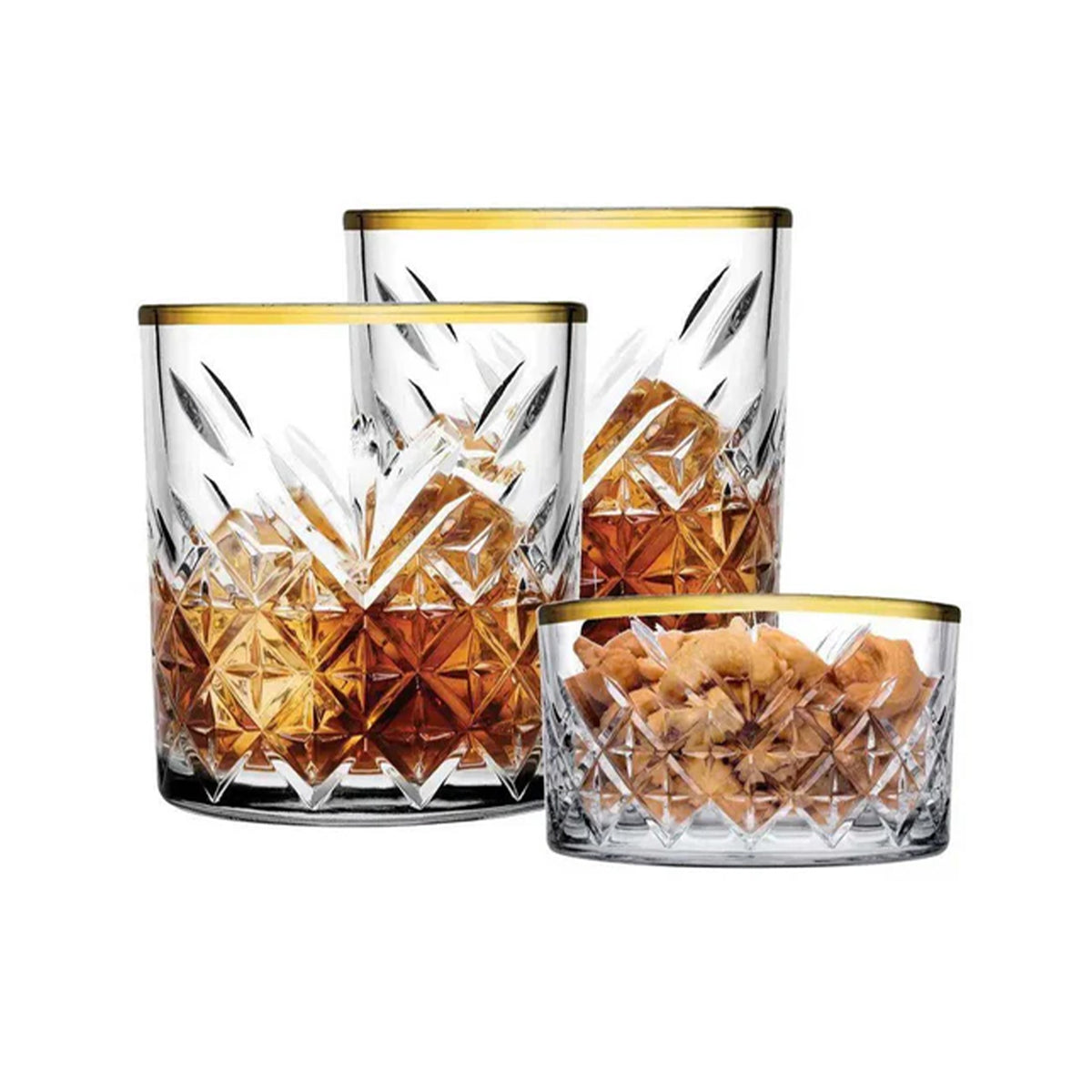 Pasabahce Timeless Whisky-Gläser 3-tlg Set mit Goldrand