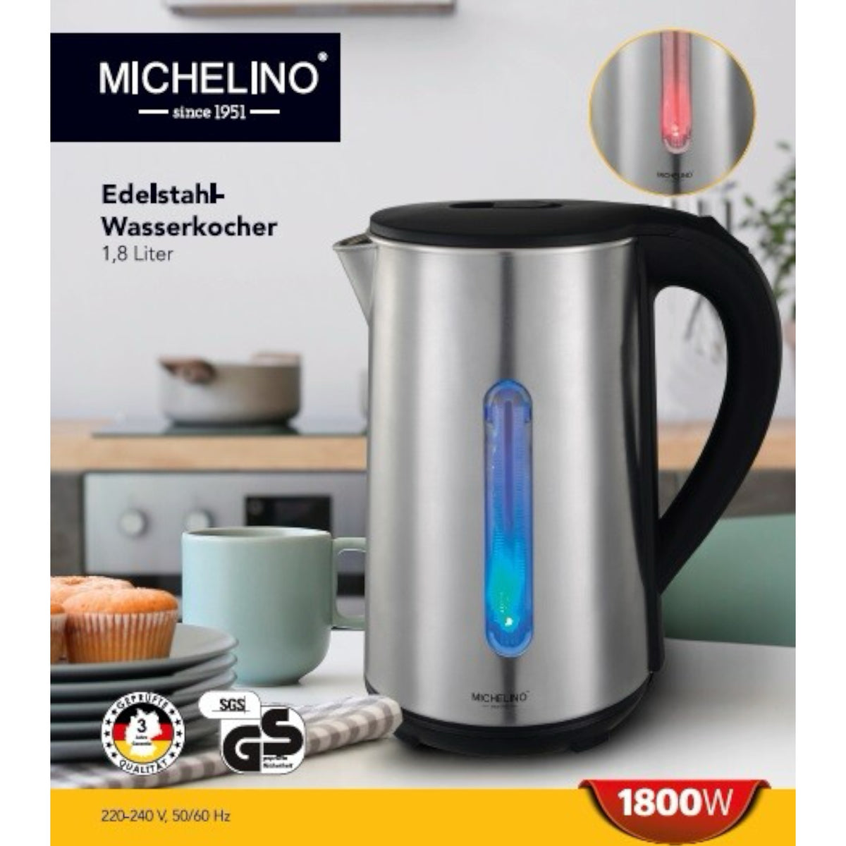 Michelino Edelstahl-Wasserkocher 1,8L