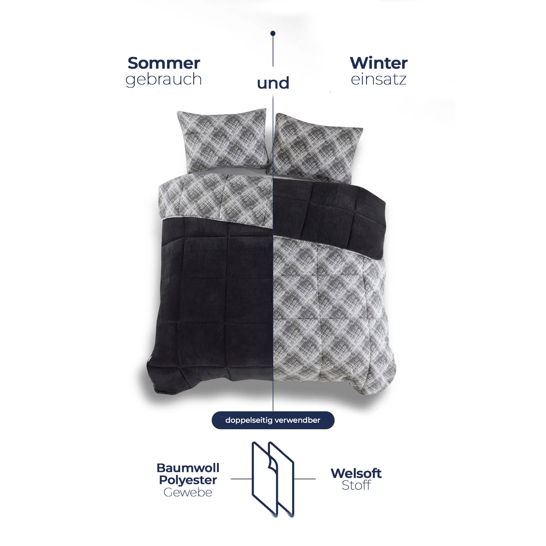 Nordic Schiller Wellsoft 4-Jahreszeiten Doppelseitige Bettdecke - Anthrazit
