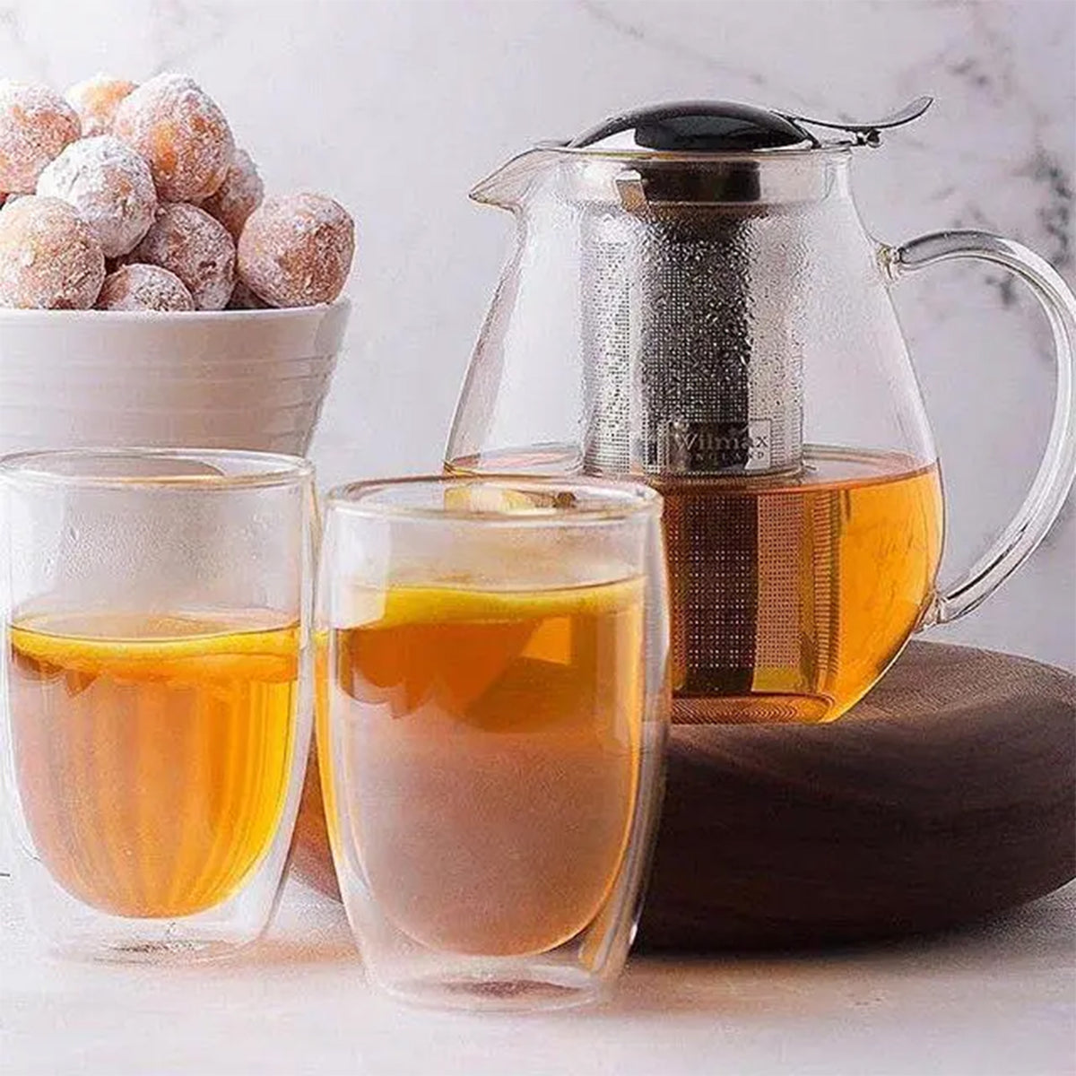 Wilmax Teekanne aus hitzebeständigem Glas 1300 ml mit Edelstahlfilter