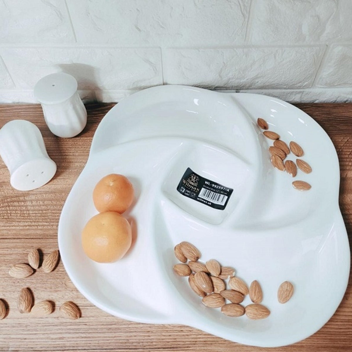 Wilmax Servierplatte 30 cm aus Porzellan, teilbar, spülmaschinenfest