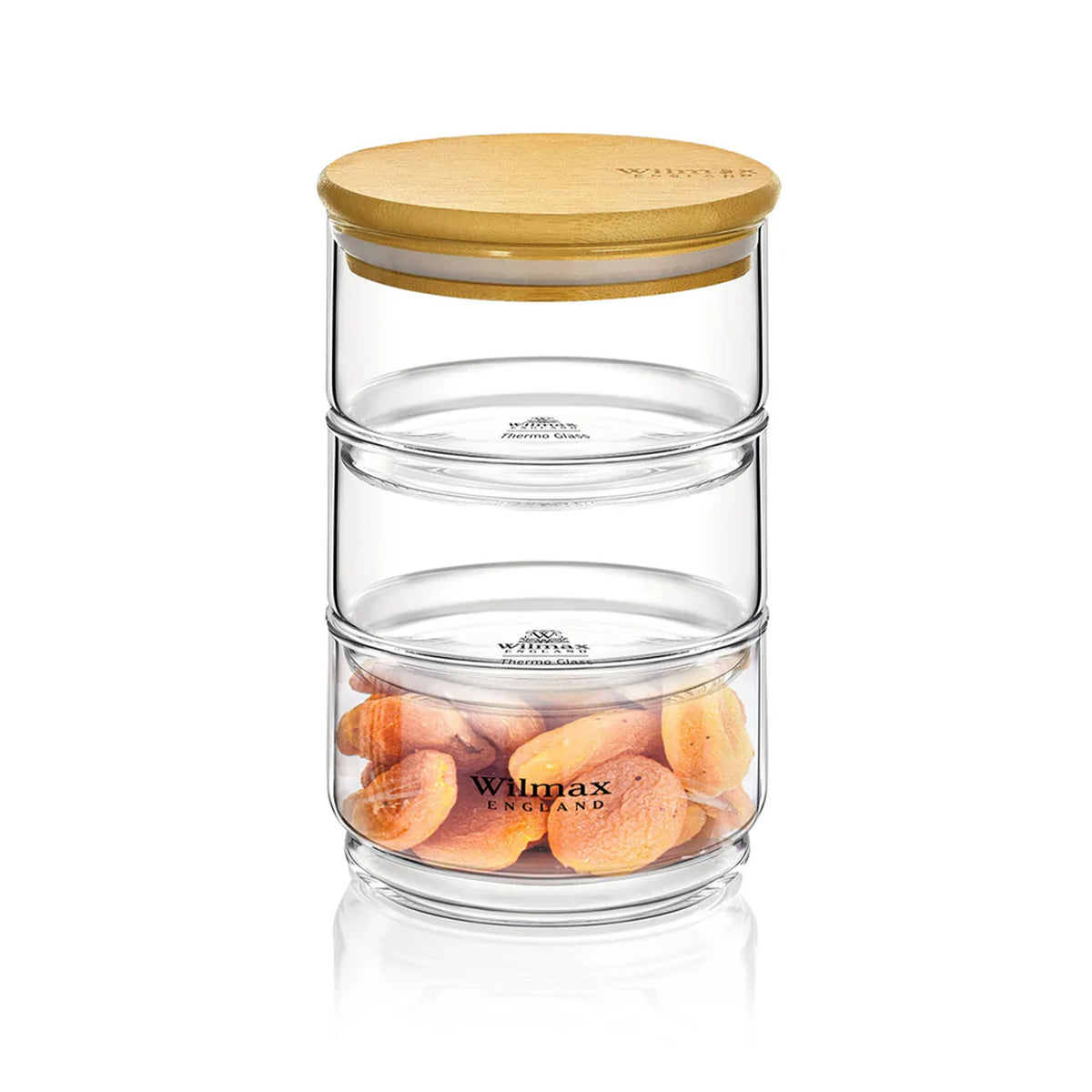 Wilmax 3-stufiges Vorratsglas 12x20 cm Thermo-Glas Bambusdeckel
